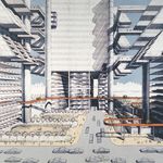 Paul Rudolph's City Corridor, a vast elevated complex of buildings with a highway running through, multi-level parking, green spaces and more that would have would have run the width of lower Manhattan, with a spur down to the Manhattan Bridge. 1967. <br>